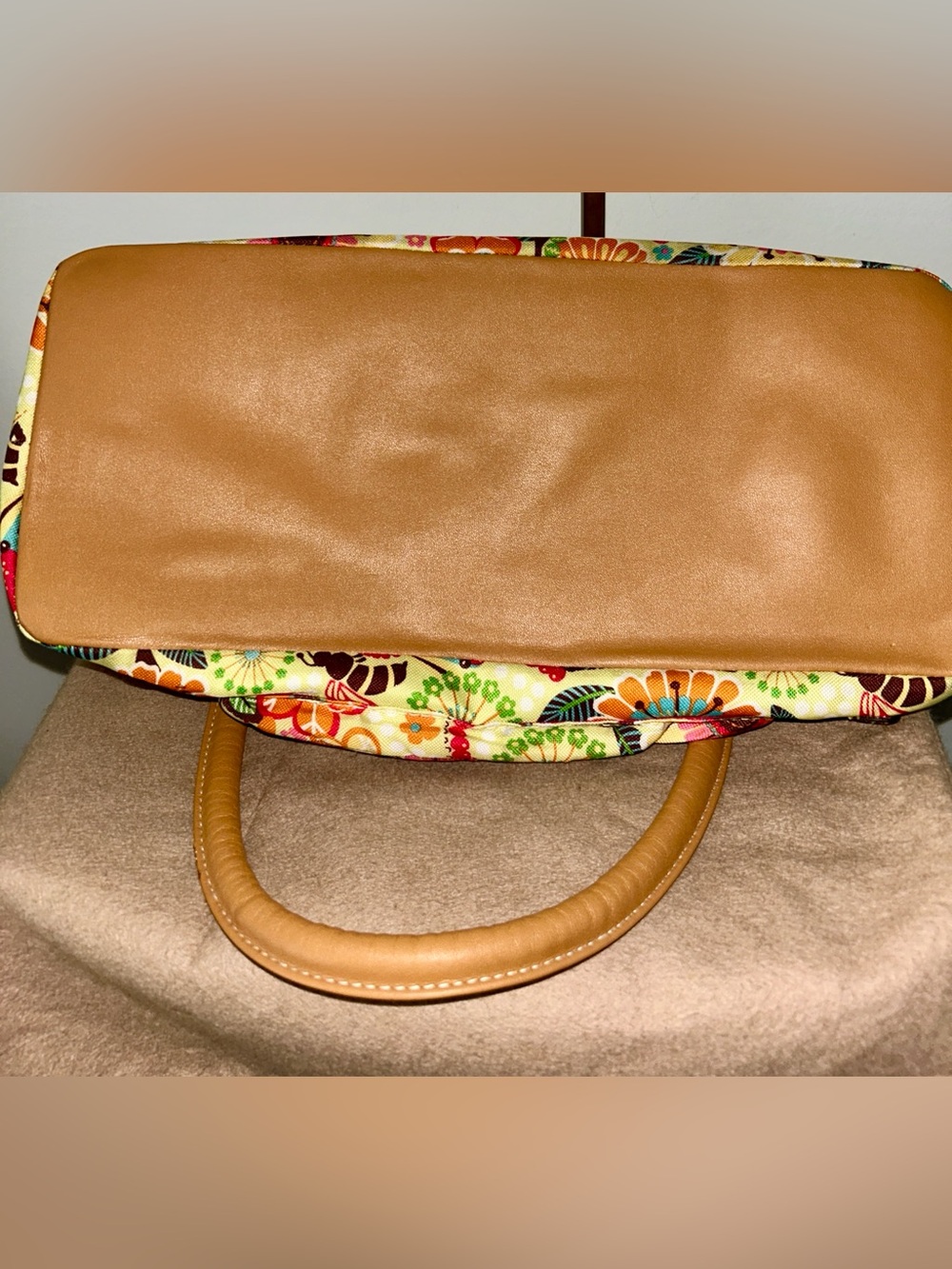 Lily Bloom Multicolor Floral Satchel with Tan Handles - Picture 4 of 5